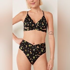 VICTORIA'S SECRET PINK ORANGE BIKINI IN BLACK / FLORAL small Set